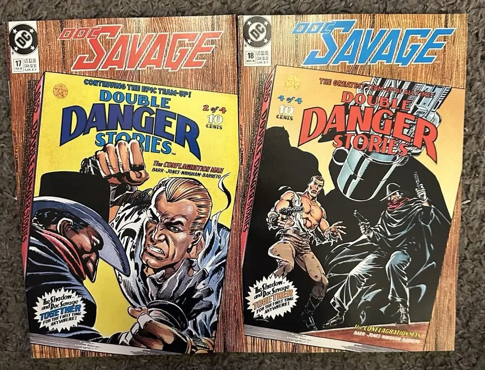Doc Savage #17 & 18 Comic Lot 1990 DC 1st Shadow Team Up Double Danger Barr Jone